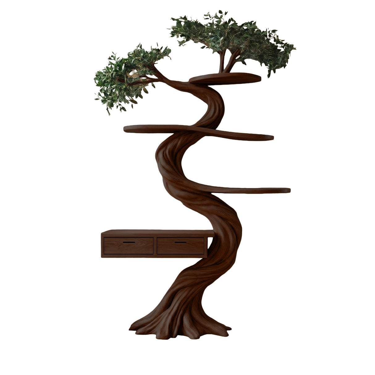 Thalorin Organic Modern Tree Bookshelf with Drawers Dark Walnut - Timberustic Tree Bookshelf