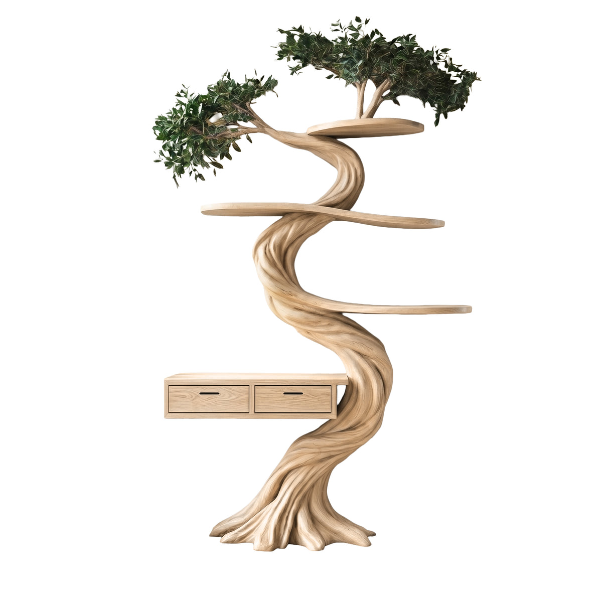 Thalorin Organic Modern Tree Bookshelf with Drawers Natural Oak - Timberustic Tree Bookshelf