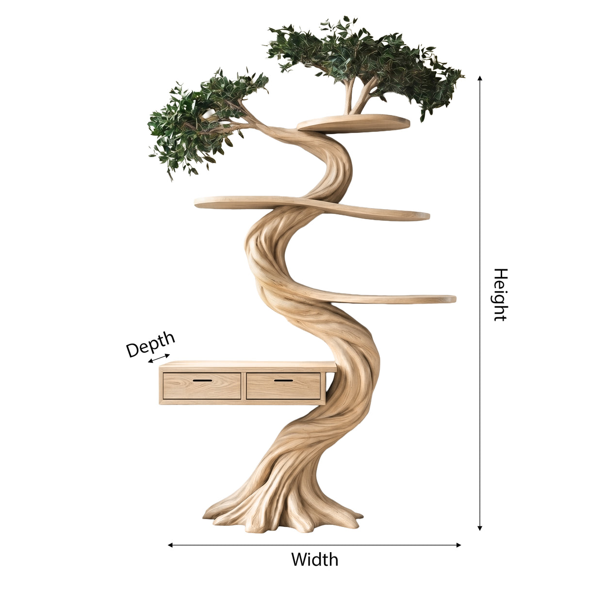 Thalorin Organic Modern Tree Bookshelf with Drawers - Timberustic Tree Bookshelf