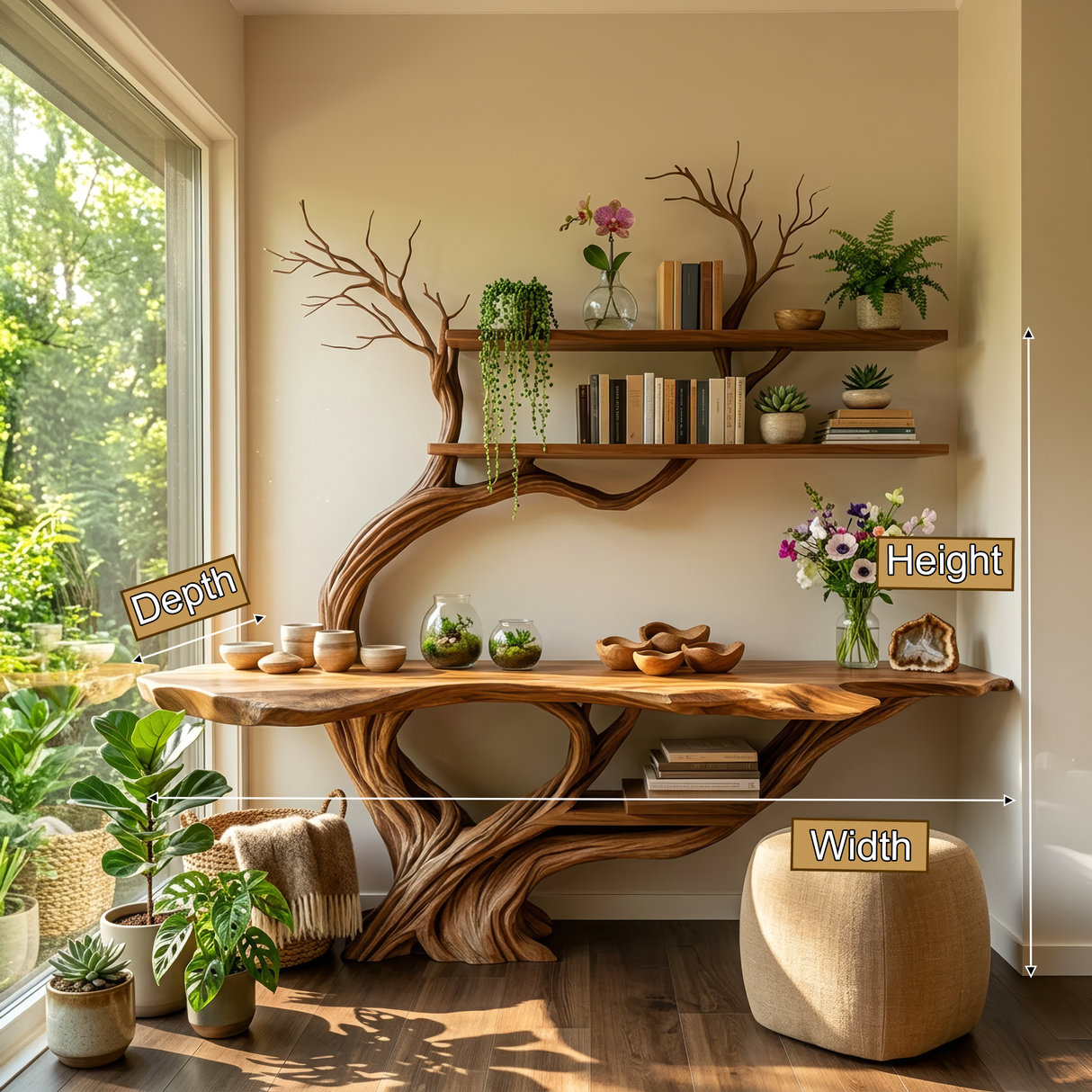 Thalorin Sculpted Solid Wood Console Table with Shelves - Timberustic Console Table with Shelves