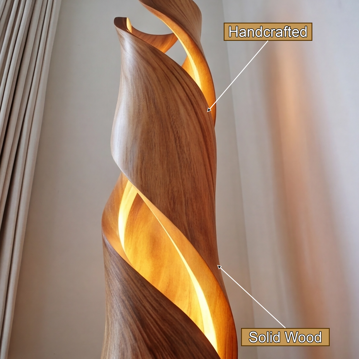 Thaloris Sculpted Helical Integrated LED Wood Floor Lamp - Timberustic Floor Lamp