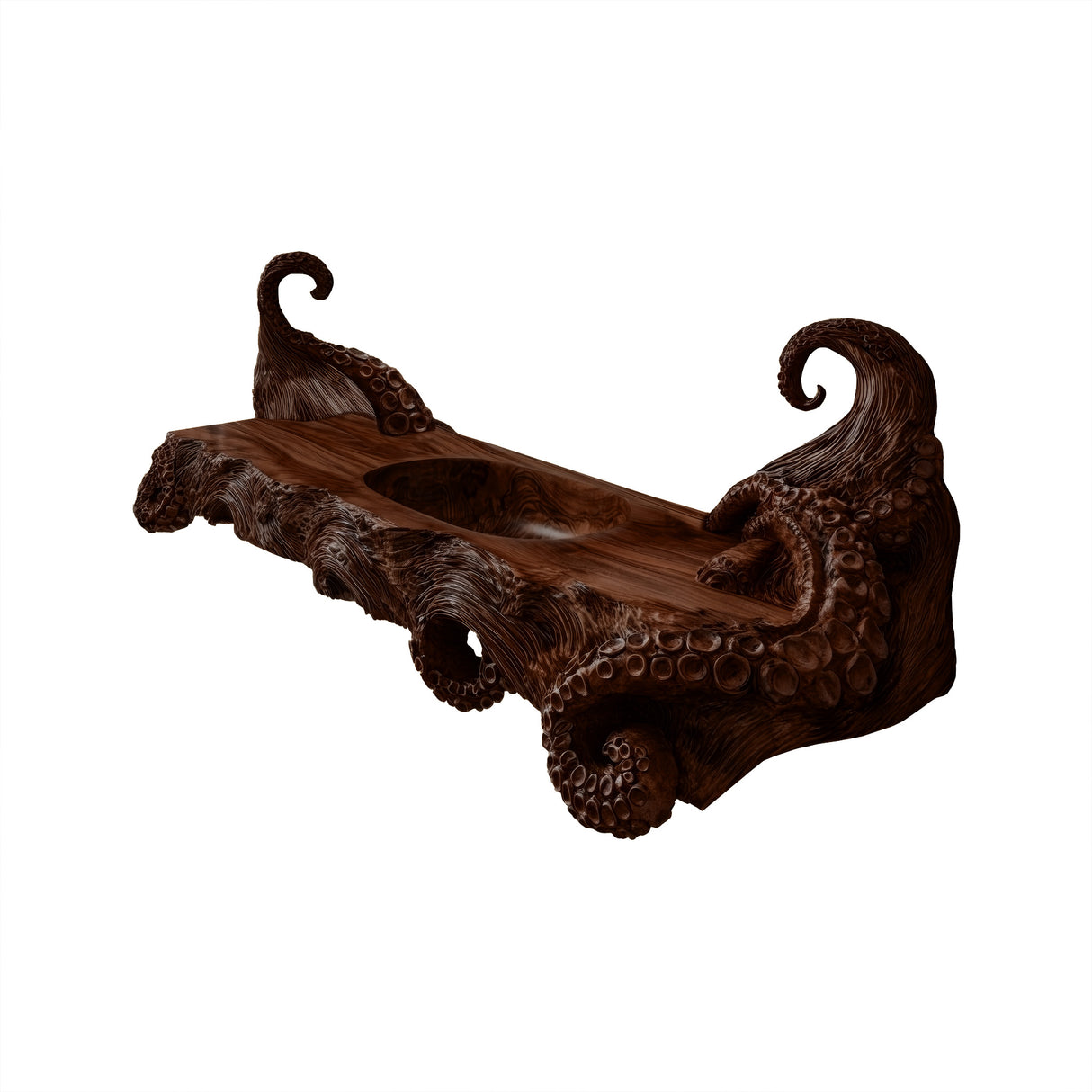 Thalorix Octopus Form Sculpted Solid Wood Floating Bathroom Vanity with Integrated Sink Dark Walnut - Timberustic Floating Bathroom Vanity with Integrated Sink
