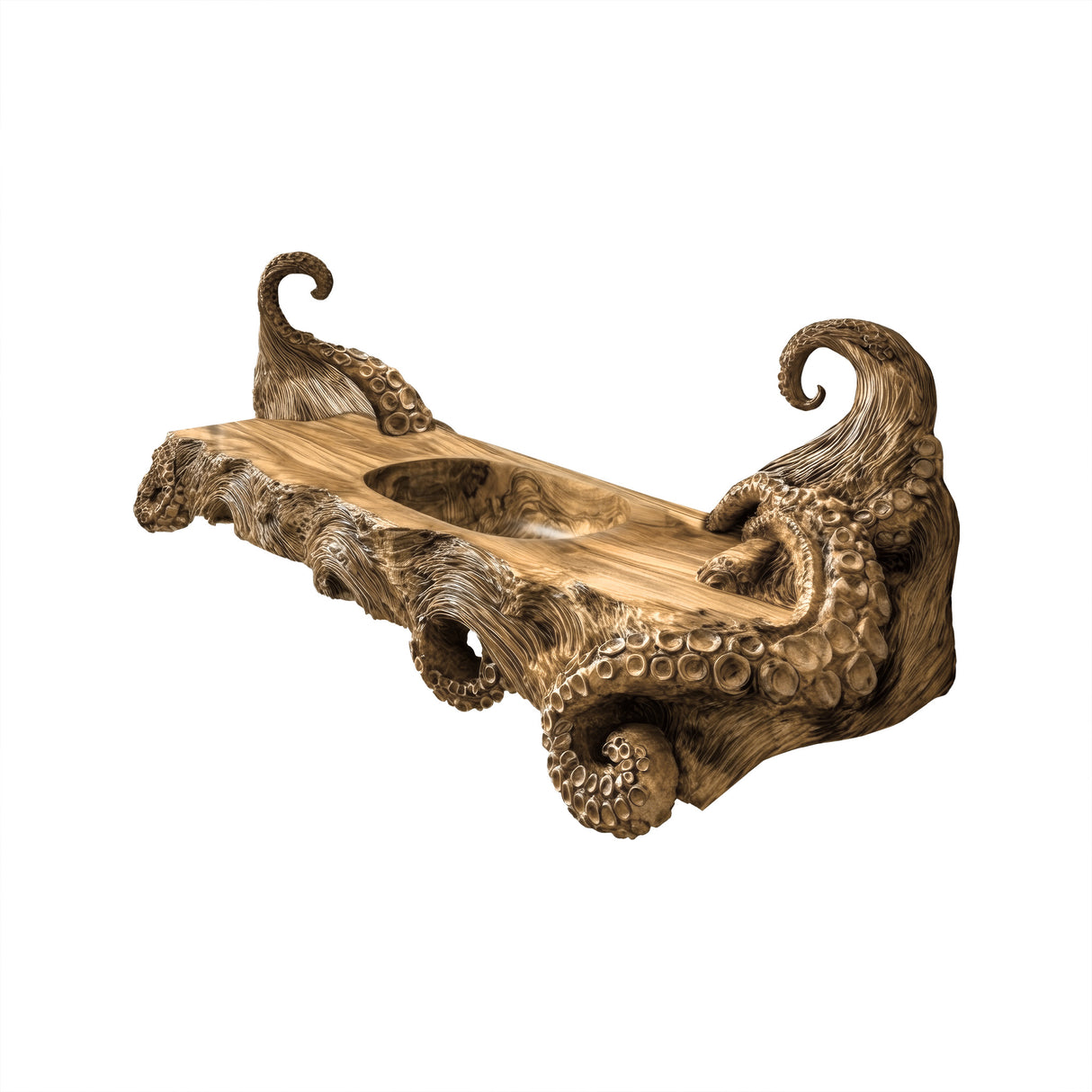 Thalorix Octopus Form Sculpted Solid Wood Floating Bathroom Vanity with Integrated Sink Natural Oak - Timberustic Floating Bathroom Vanity with Integrated Sink