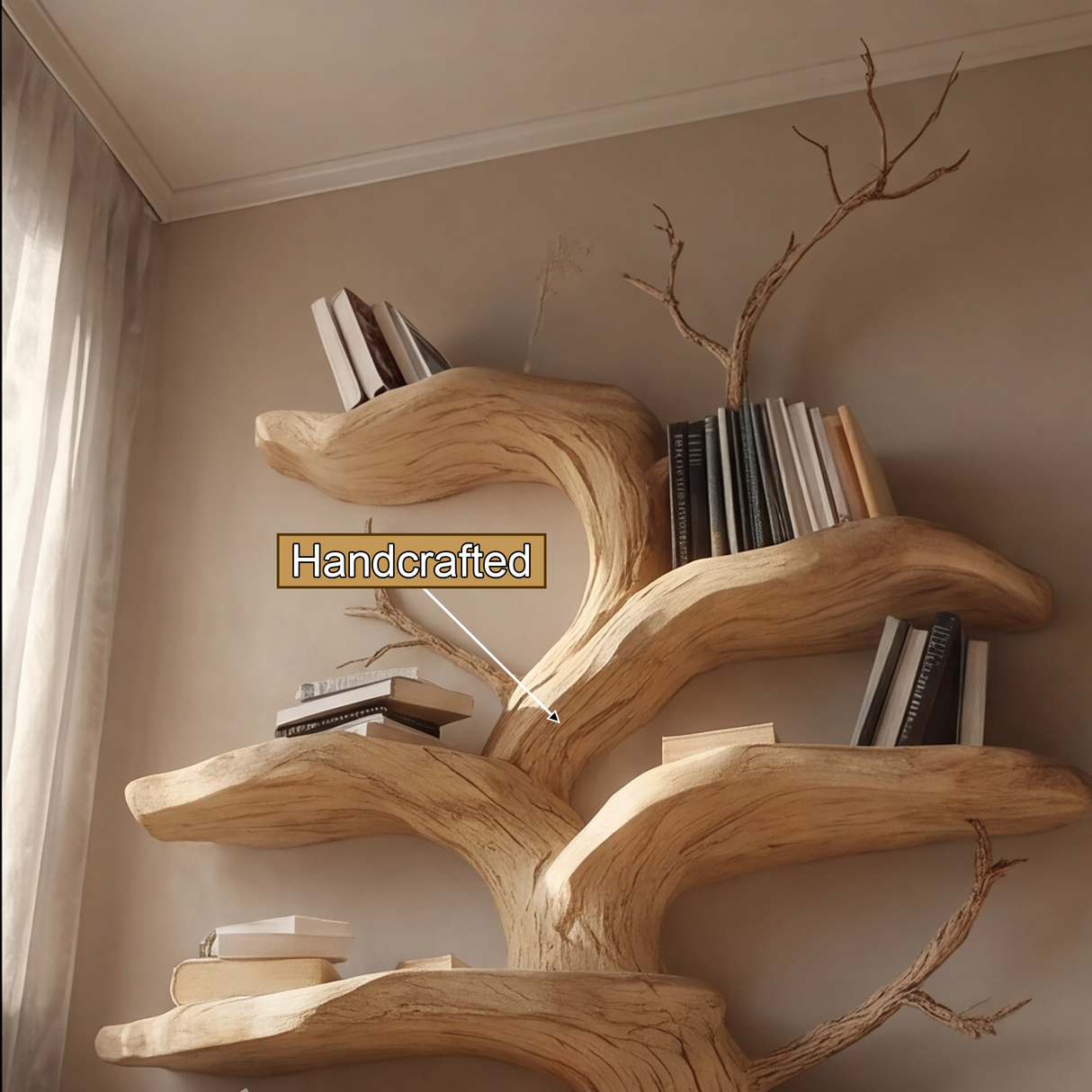 Thalorix Sculpted Solid Wood Tree Bookshelf - Timberustic Tree Bookshelf