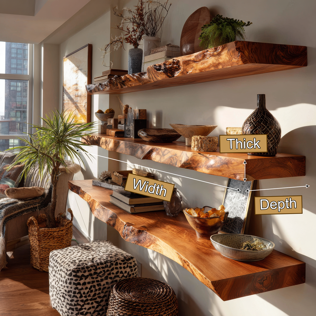 Thalven Live Edge Solid Wood Floating Shelf SPA835873 - Timberustic Floating Shelf
