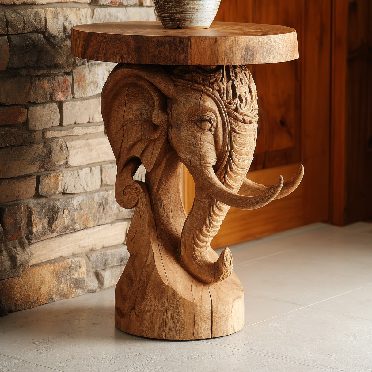 Thalviro Sculpted Solid Wood Pedestal Stand - Timberustic Pedestal Stand