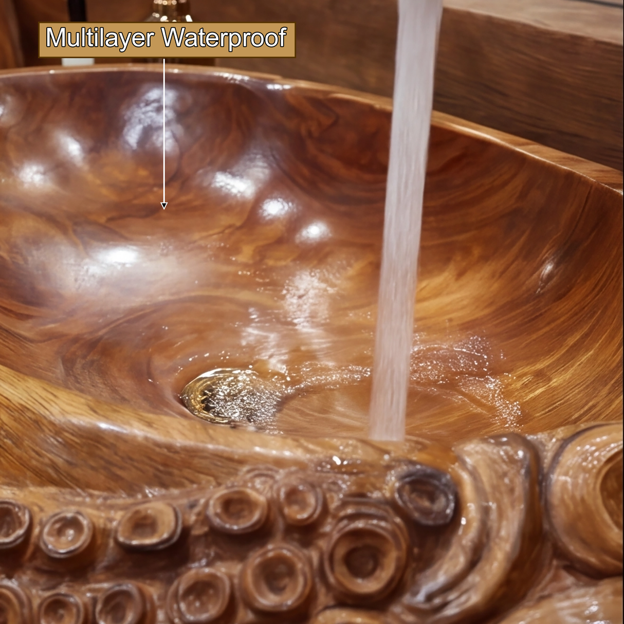 Thalvorn Octopus Form Handcarved Solid Wood Vessel Sink - Timberustic Vessel Sinks