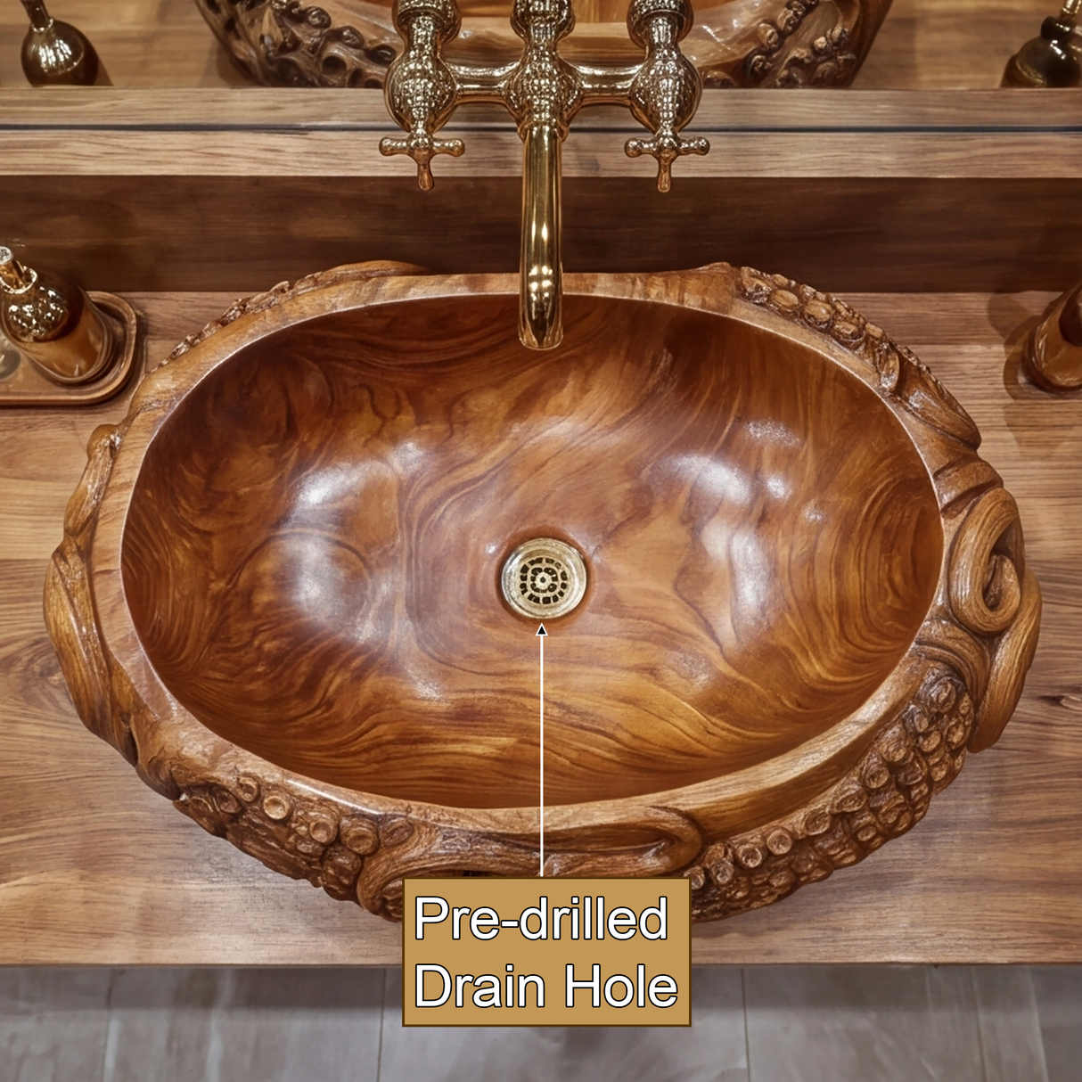 Thalvorn Octopus Form Handcarved Solid Wood Vessel Sink - Timberustic Vessel Sinks