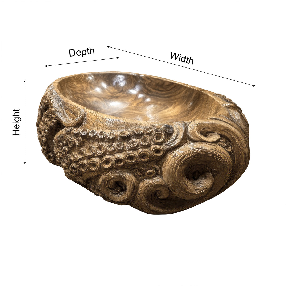 Thalvorn Octopus Form Handcarved Solid Wood Vessel Sink - Timberustic Vessel Sinks