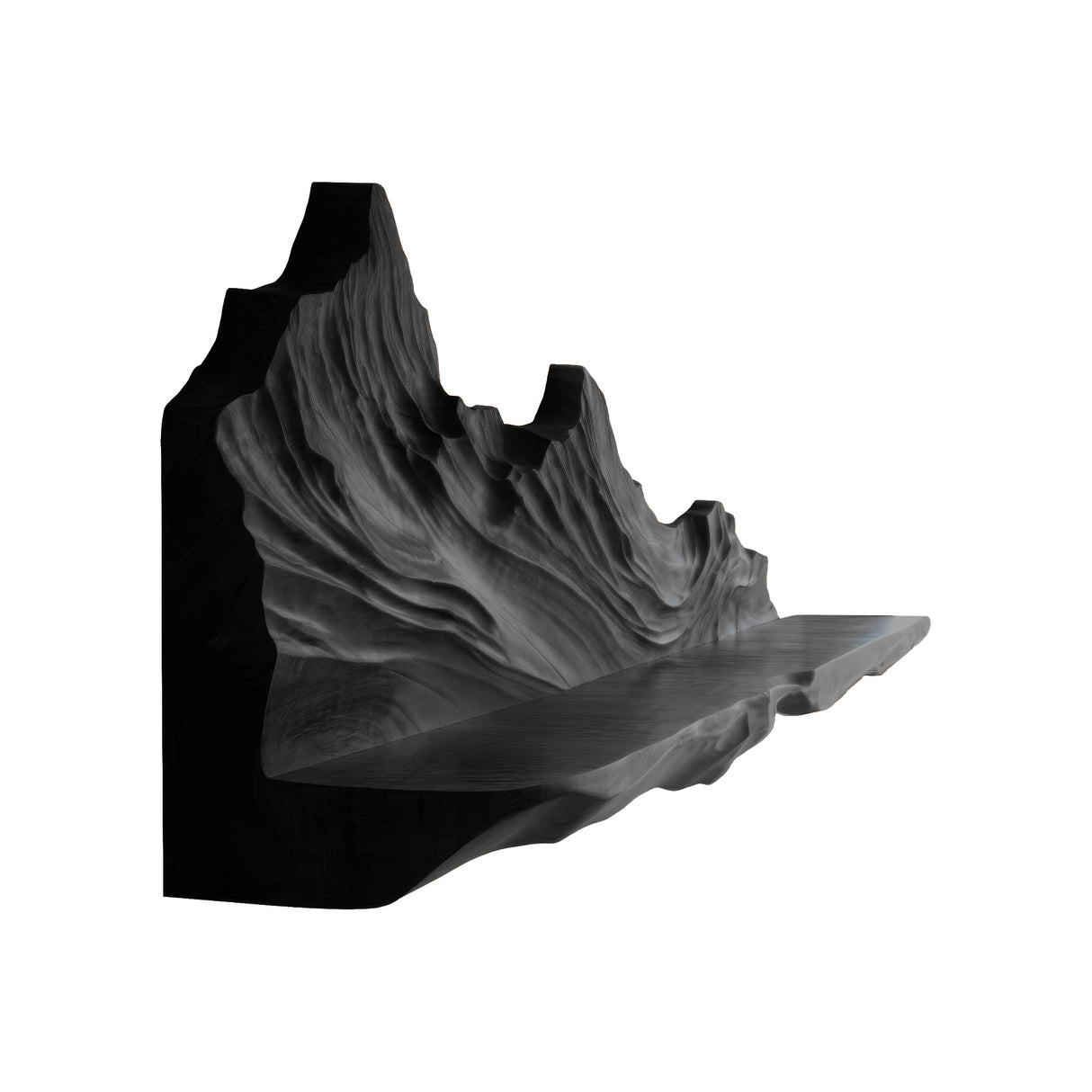 Thalvyr Sculpted Solid Wood Mountain Floating Shelf Black - Timberustic Floating Shelf