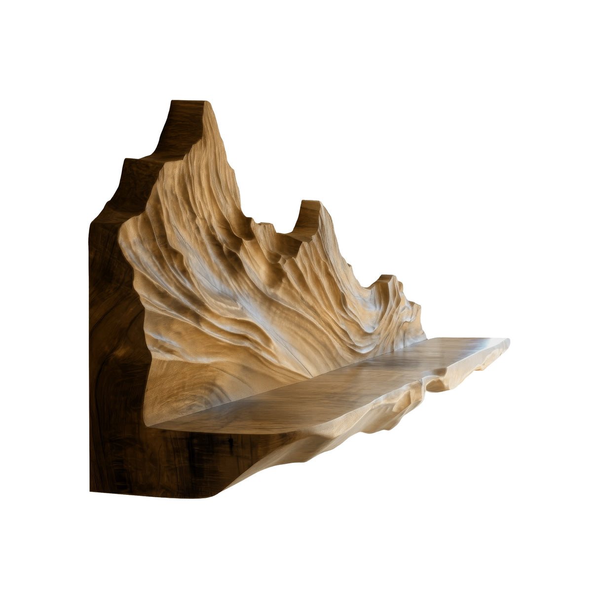 Thalvyr Sculpted Solid Wood Mountain Floating Shelf Natural Oak - Timberustic Floating Shelf