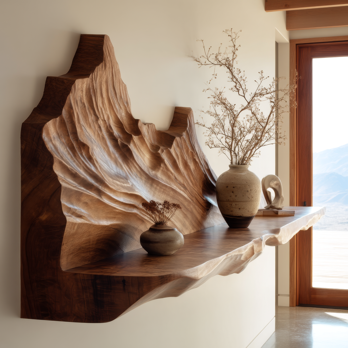 Thalvyr Sculpted Solid Wood Mountain Floating Shelf - Timberustic Floating Shelf