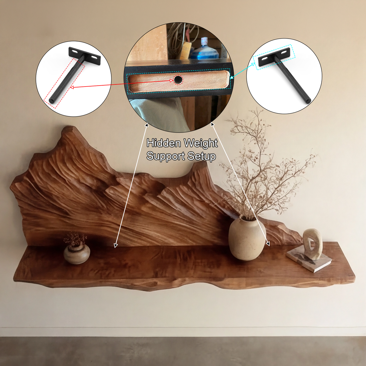 Thalvyr Sculpted Solid Wood Mountain Floating Shelf - Timberustic Floating Shelf