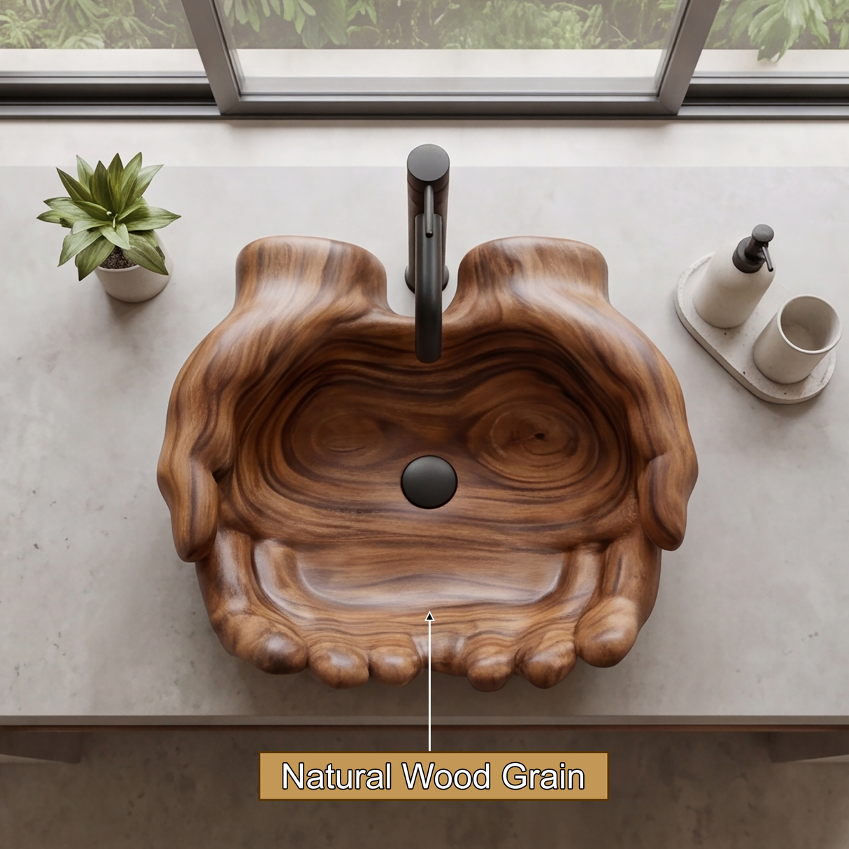Tharion Handcrafted Solid Wood Hands-Shaped Vessel Sink