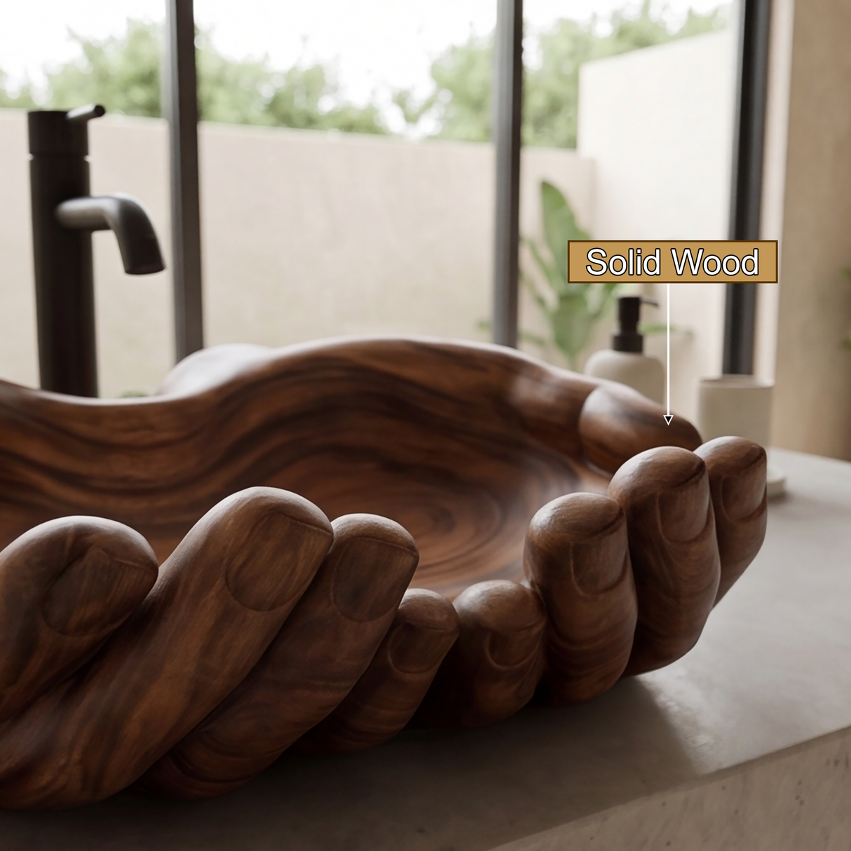 Tharion Handcrafted Solid Wood Hands-Shaped Vessel Sink