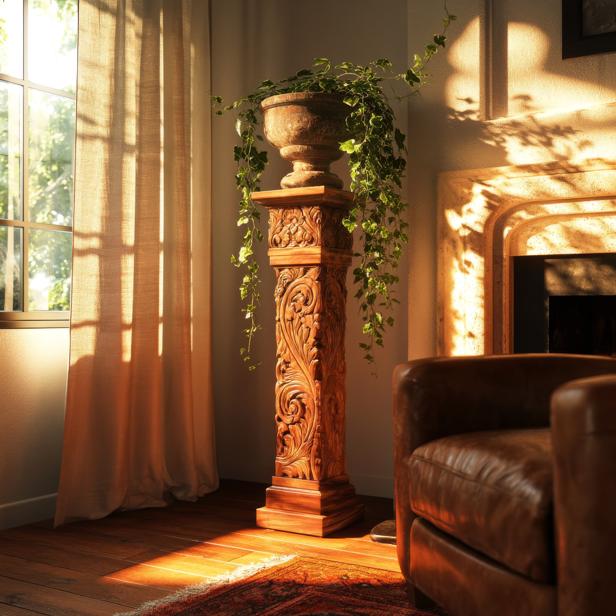 Thavion Handcrafted Solid Wood Pedestal Stand - Timberustic Pedestal Stand