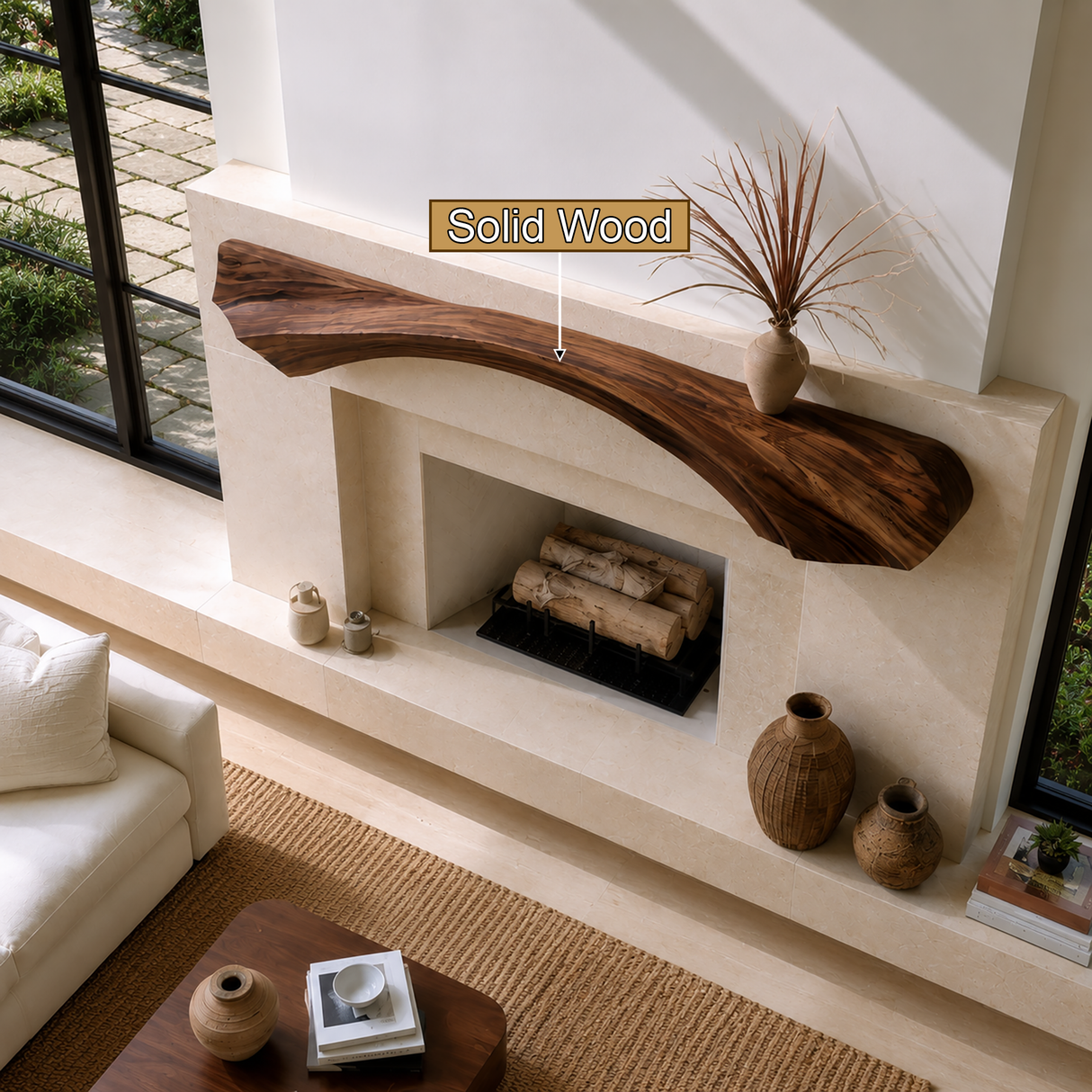 Thornvale Handcrafted Live Edge Solid Wood Fireplace Mantel Shelf SPA092941