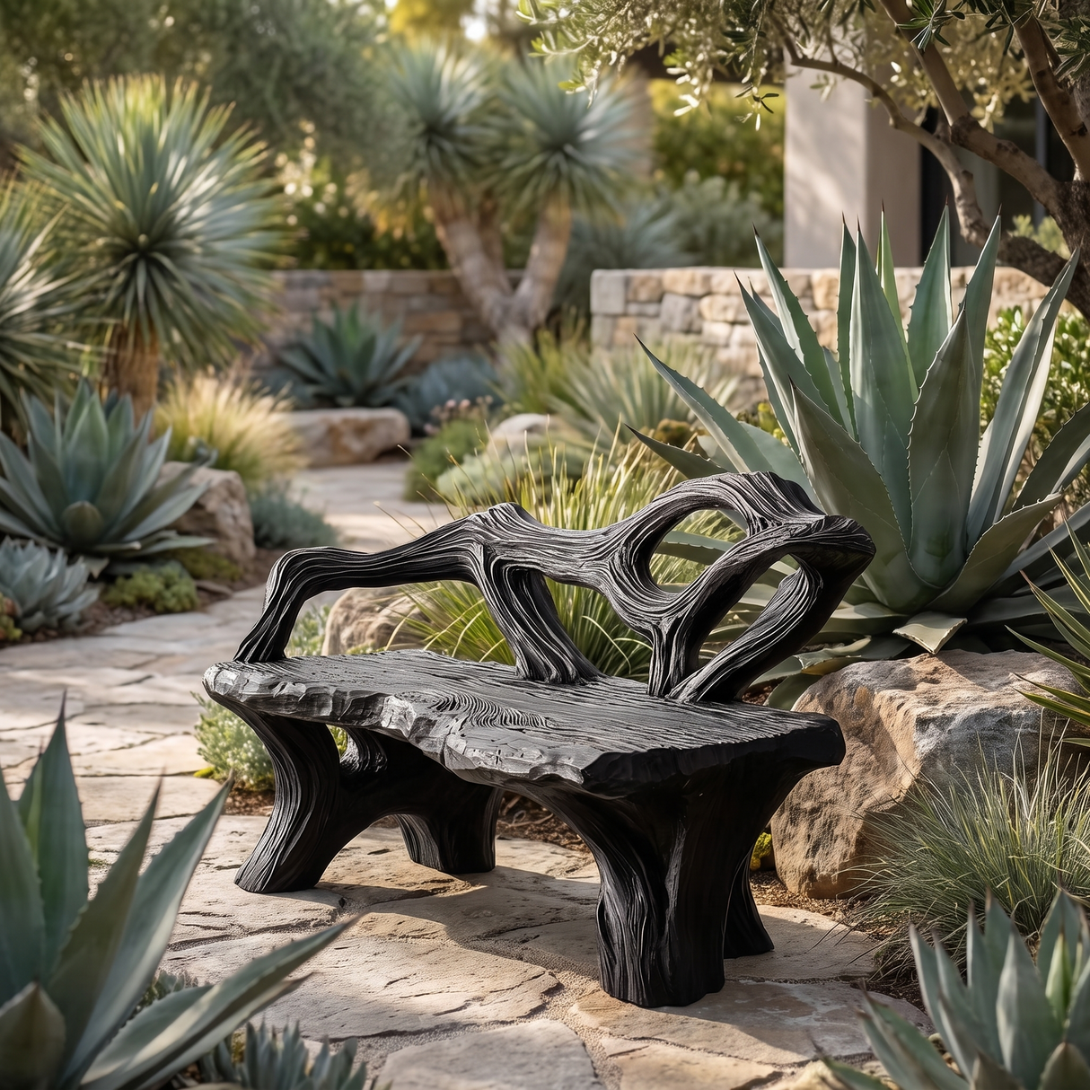 Thornvale Sculpted Solid Wood Outdoor Bench Black - Timberustic Bench