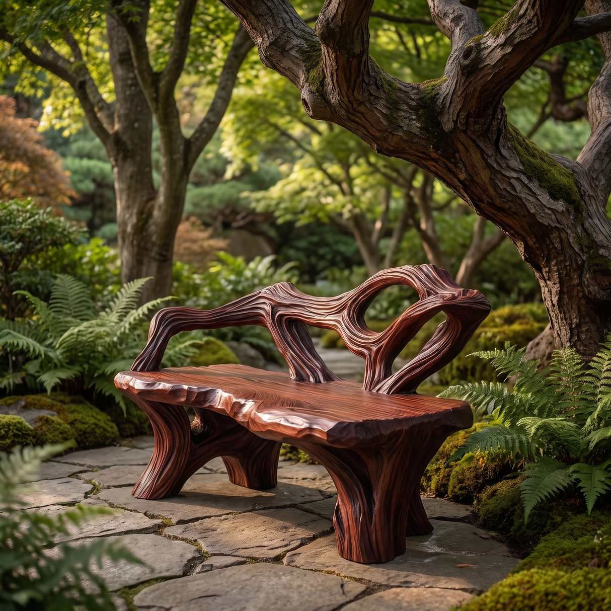 Thornvale Sculpted Solid Wood Outdoor Bench Mahogany - Timberustic Bench