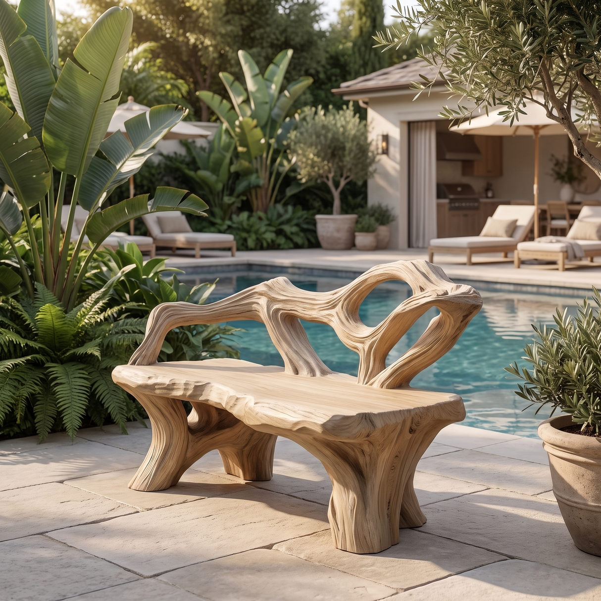 Thornvale Sculpted Solid Wood Outdoor Bench Natural Oak - Timberustic Bench