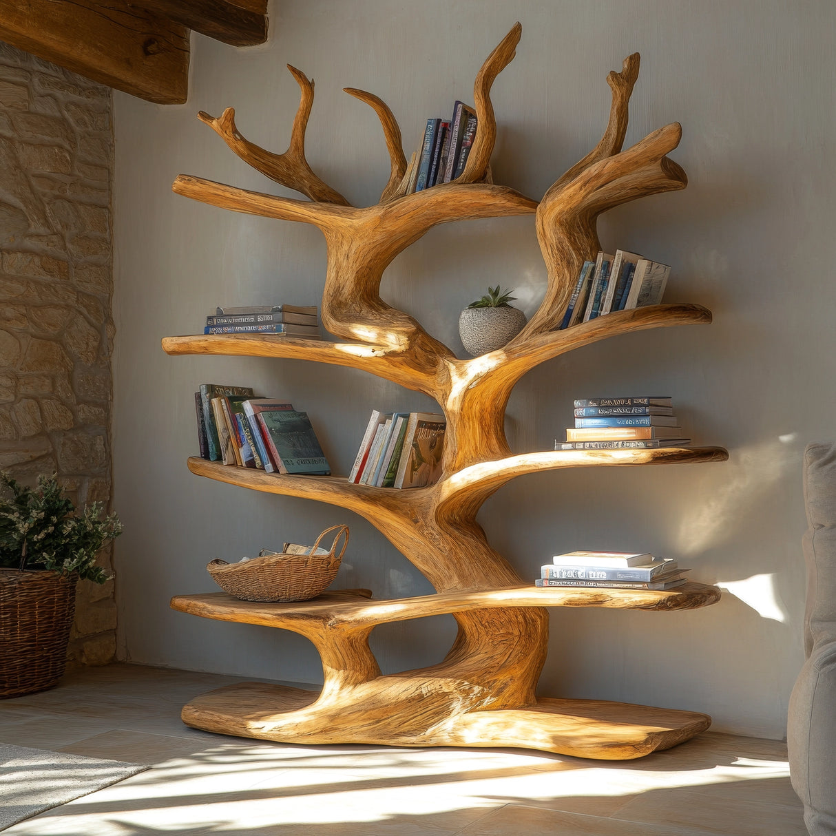 Thornvale Sculpted Solid Wood Tree Bookshelf - Timberustic Tree Bookshelf