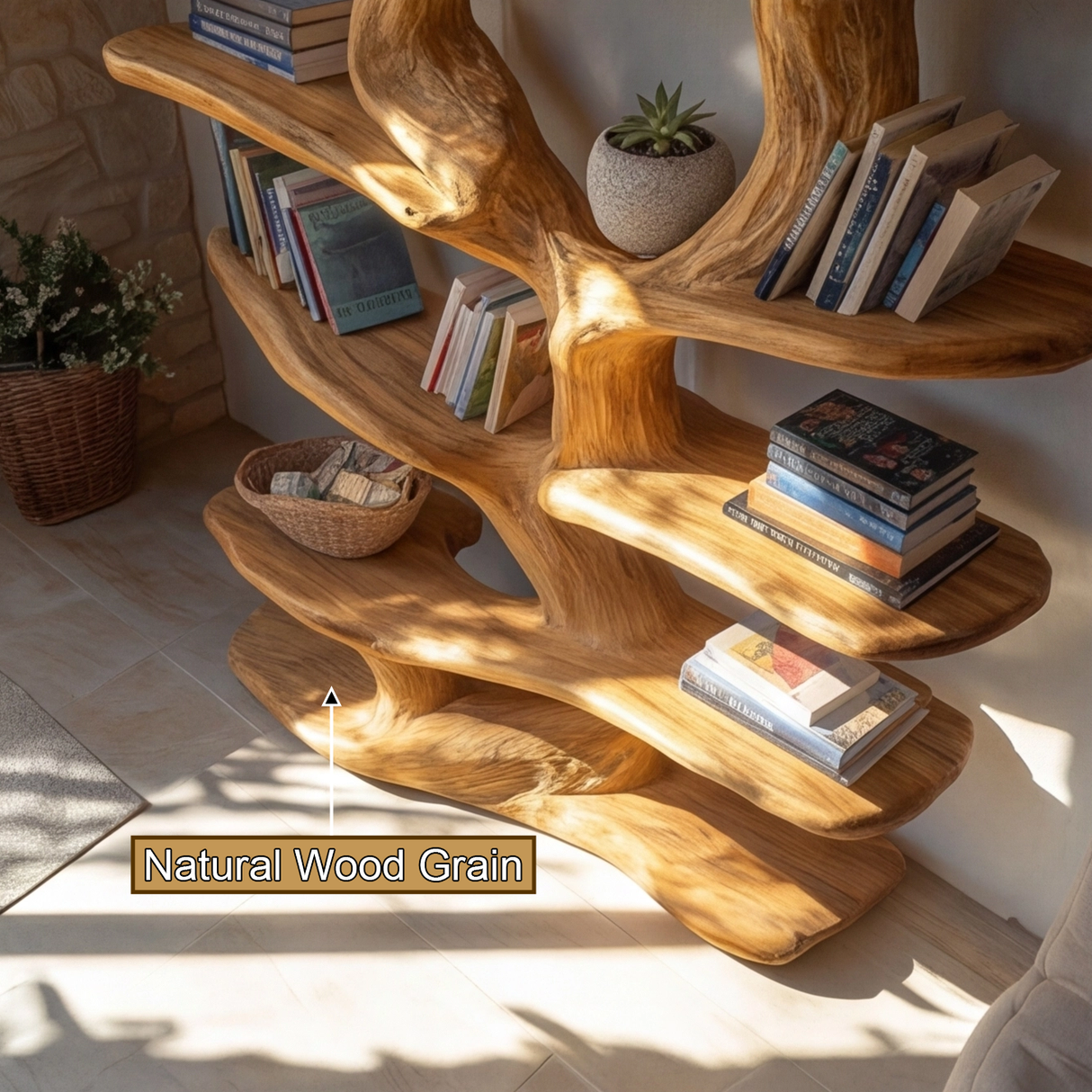 Thornvale Sculpted Solid Wood Tree Bookshelf - Timberustic Tree Bookshelf