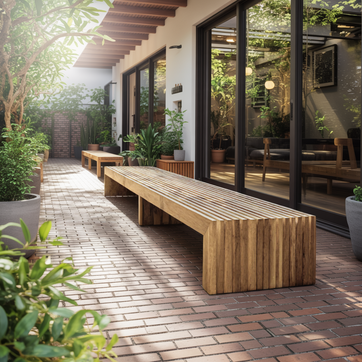 Tide Slat Solid Wood Outdoor Bench – Modern Minimalist Patio & Garden ...
