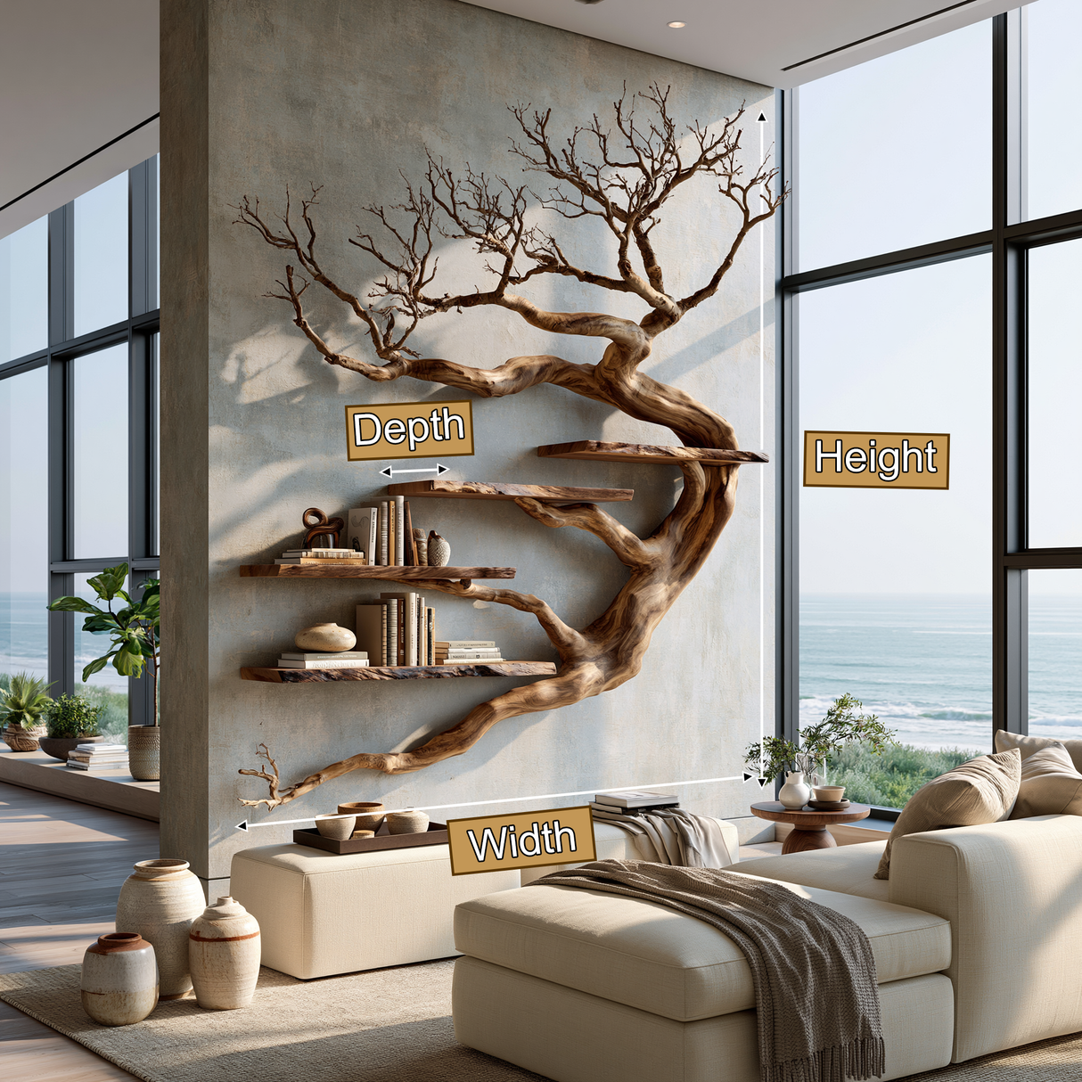 Tidebranch Handcrafted Solid Wood Floating Tree Bookshelf