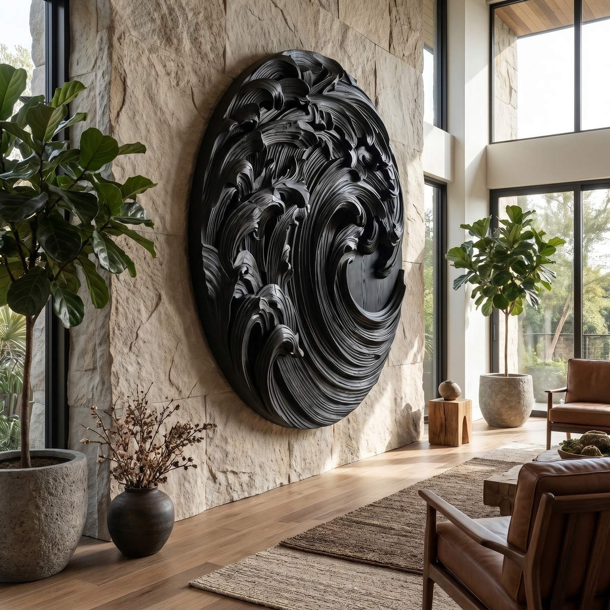 Tidecrest Sculpted Solid Wood Ocean Wave Wall Art