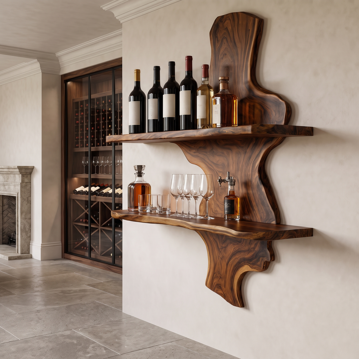 Ardemore Live Edge Solid Wood Floating Wine Shelf SPA245122 Brown - Timberustic Floating Wine Shelf