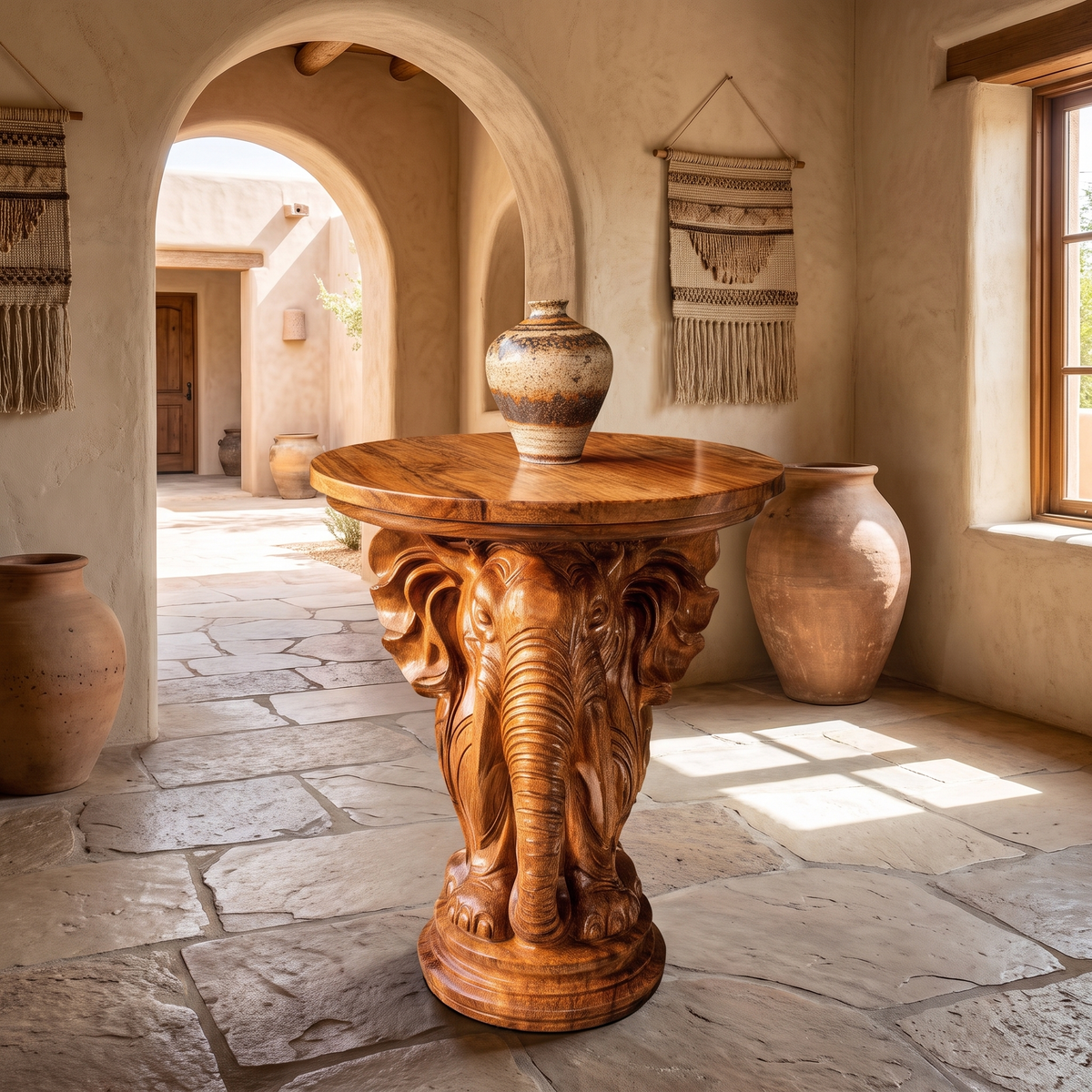 Arkenwald Handcrafted Elephant Pedestal Stand Teak - Timberustic Pedestal Stand