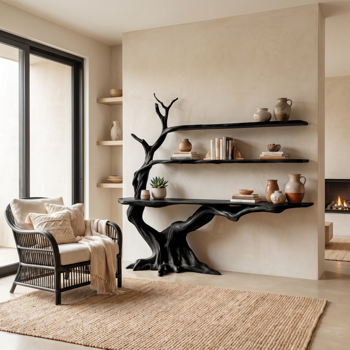 Arvella Sculpted Solid Wood Console Table with Shelves Black - Timberustic Console Table with Shelves