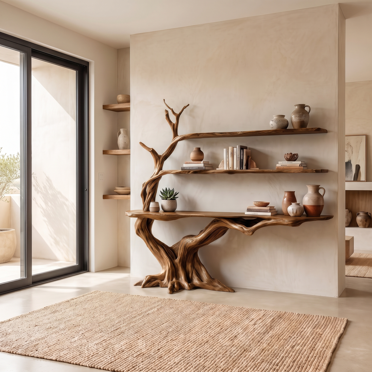 Arvella Sculpted Solid Wood Console Table with Shelves Brown - Timberustic Console Table with Shelves