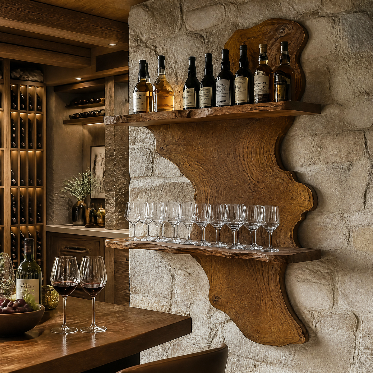 Ashenvale Live Edge Handcrafted Floating Wine Shelf SPA209955 Brown - Timberustic Floating Wine Shelf