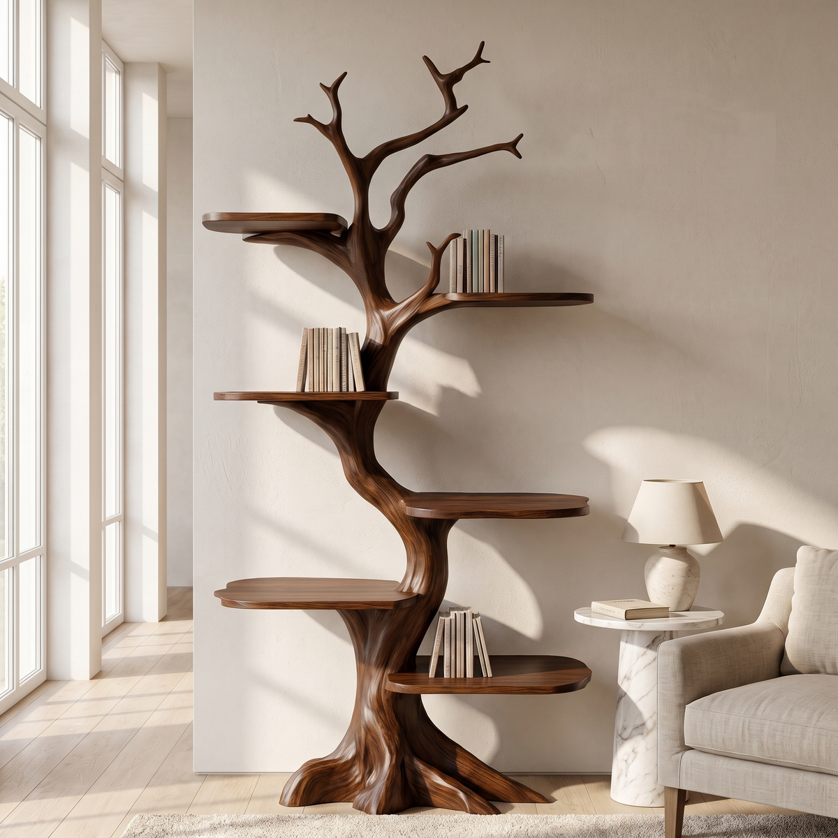 Ashgrove Handcrafted Solid Wood Tree Bookshelf Dark Walnut - Timberustic Tree Bookshelf
