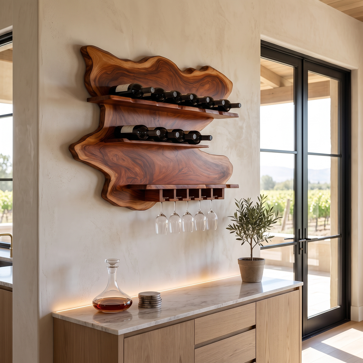 Ashgrove Live Edge Handcrafted Floating Wine Shelf SPA252672 Mahogany - Timberustic Floating Wine Shelf