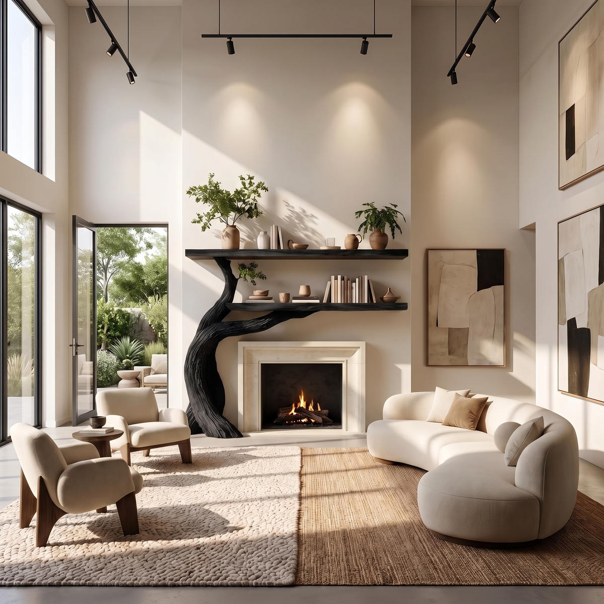 Aurelgrove Sculpted Solid Wood Tree-Shaped Fireplace Mantel with Display Shelves Black - Timberustic Tree-Shaped Fireplace Mantel with Display Shelves