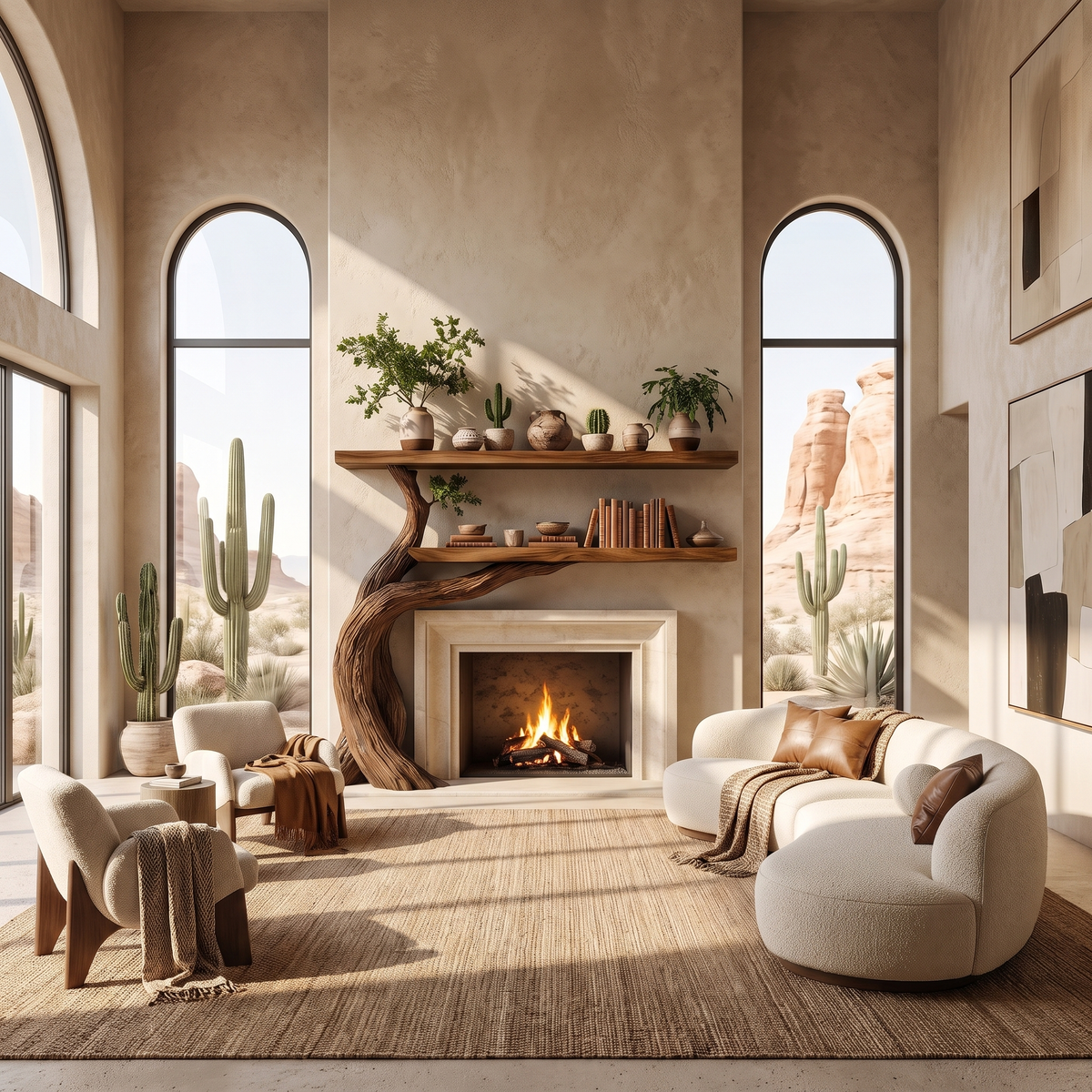 Aurelgrove Sculpted Solid Wood Tree-Shaped Fireplace Mantel with Display Shelves Brown - Timberustic Tree-Shaped Fireplace Mantel with Display Shelves