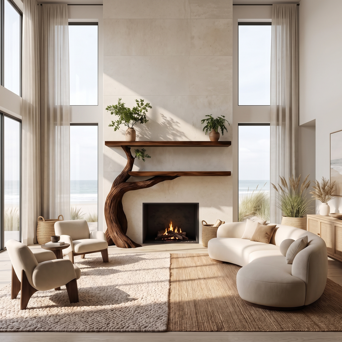 Aurelgrove Sculpted Solid Wood Tree-Shaped Fireplace Mantel with Display Shelves Dark Walnut - Timberustic Tree-Shaped Fireplace Mantel with Display Shelves