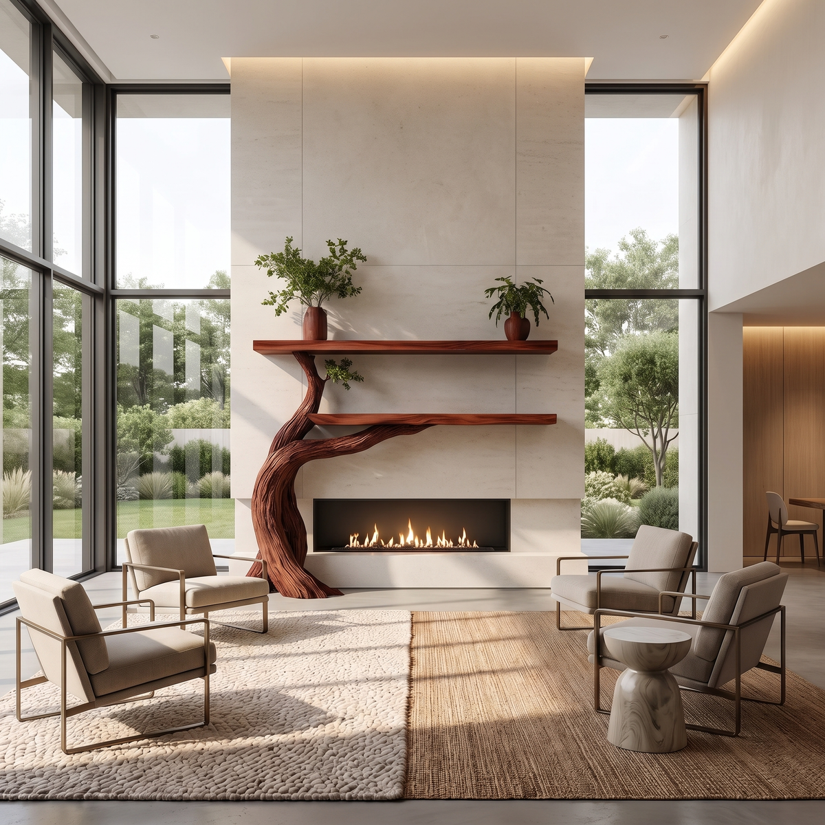 Aurelgrove Sculpted Solid Wood Tree-Shaped Fireplace Mantel with Display Shelves Mahogany - Timberustic Tree-Shaped Fireplace Mantel with Display Shelves