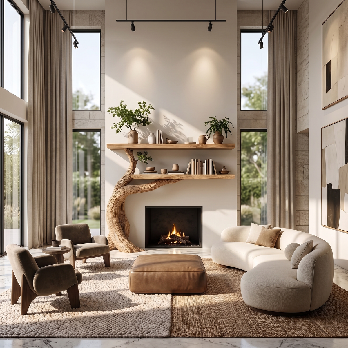 Aurelgrove Sculpted Solid Wood Tree-Shaped Fireplace Mantel with Display Shelves Natural Oak - Timberustic Tree-Shaped Fireplace Mantel with Display Shelves