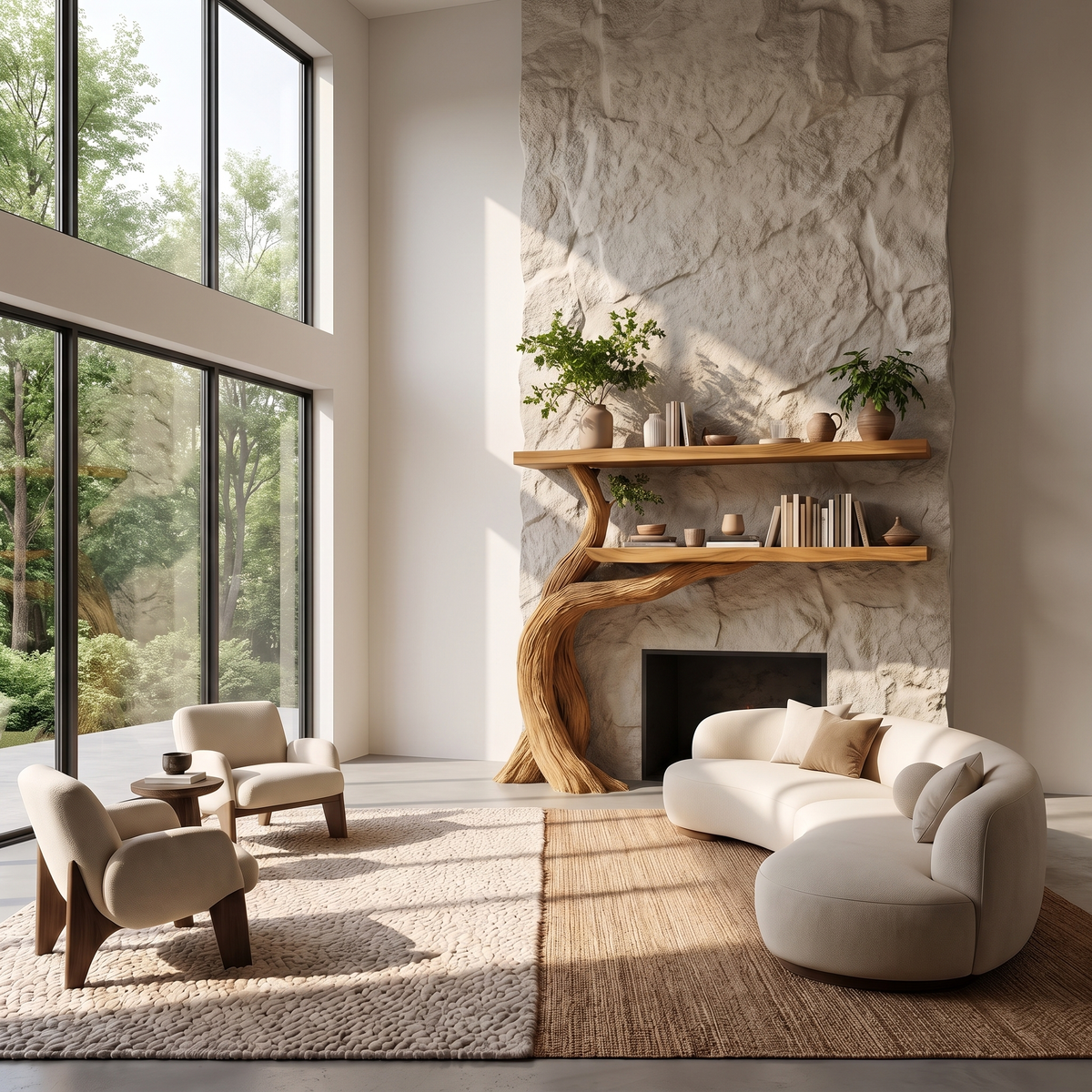 Aurelgrove Sculpted Solid Wood Tree-Shaped Fireplace Mantel with Display Shelves Teak - Timberustic Tree-Shaped Fireplace Mantel with Display Shelves