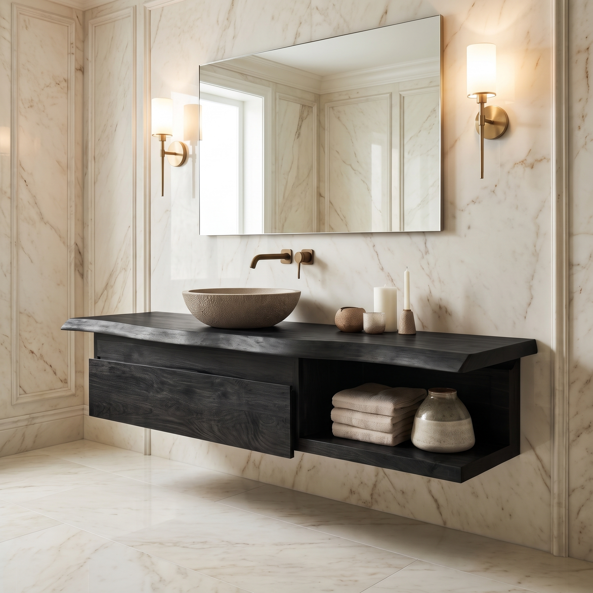 Aurelion Live Edge Solid Wood Floating Bathroom Vanity with Drawers SPA943999 Black - Timberustic Floating Bathroom Vanity With Drawers