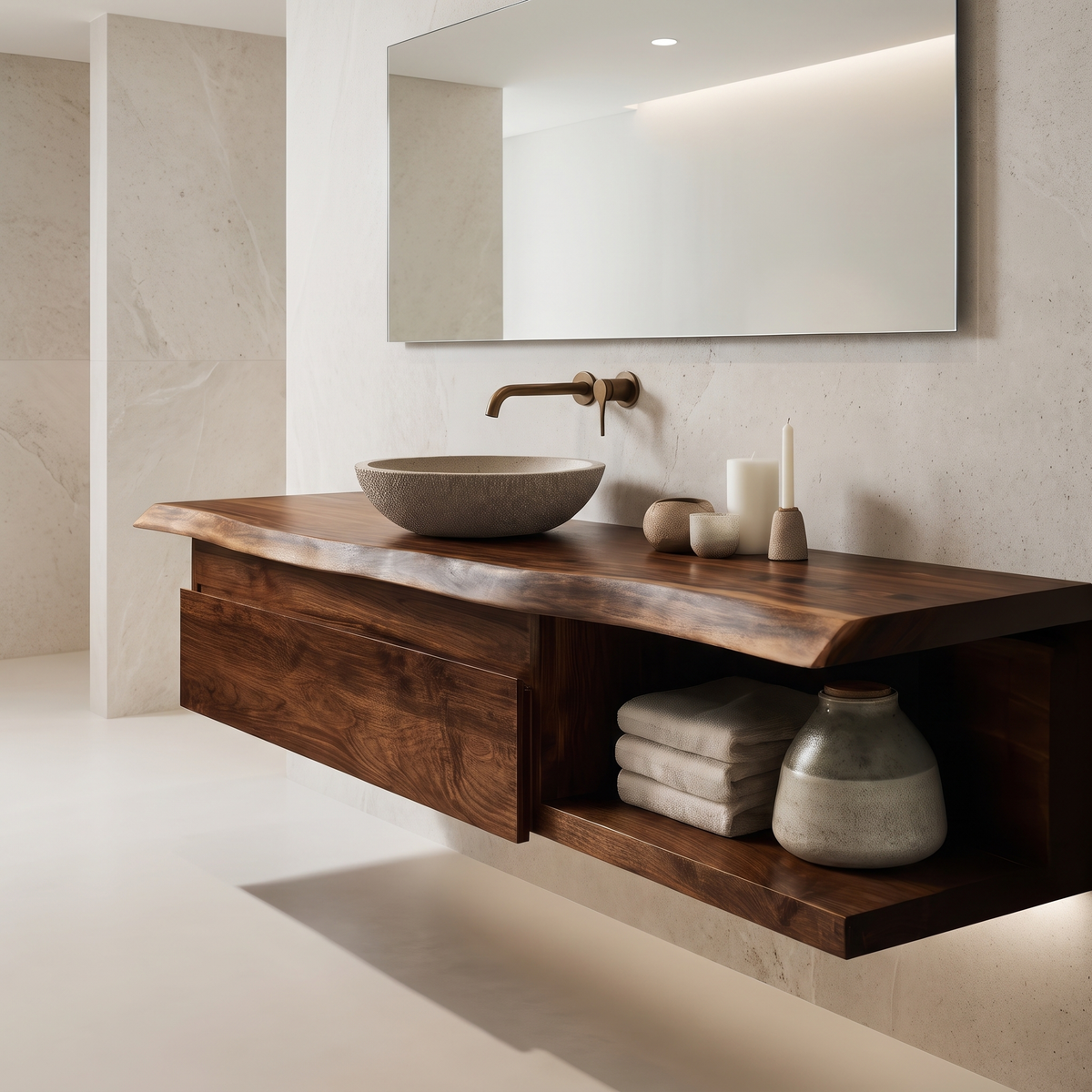 Aurelion Live Edge Solid Wood Floating Bathroom Vanity with Drawers SPA943999 Dark Walnut - Timberustic Floating Bathroom Vanity With Drawers