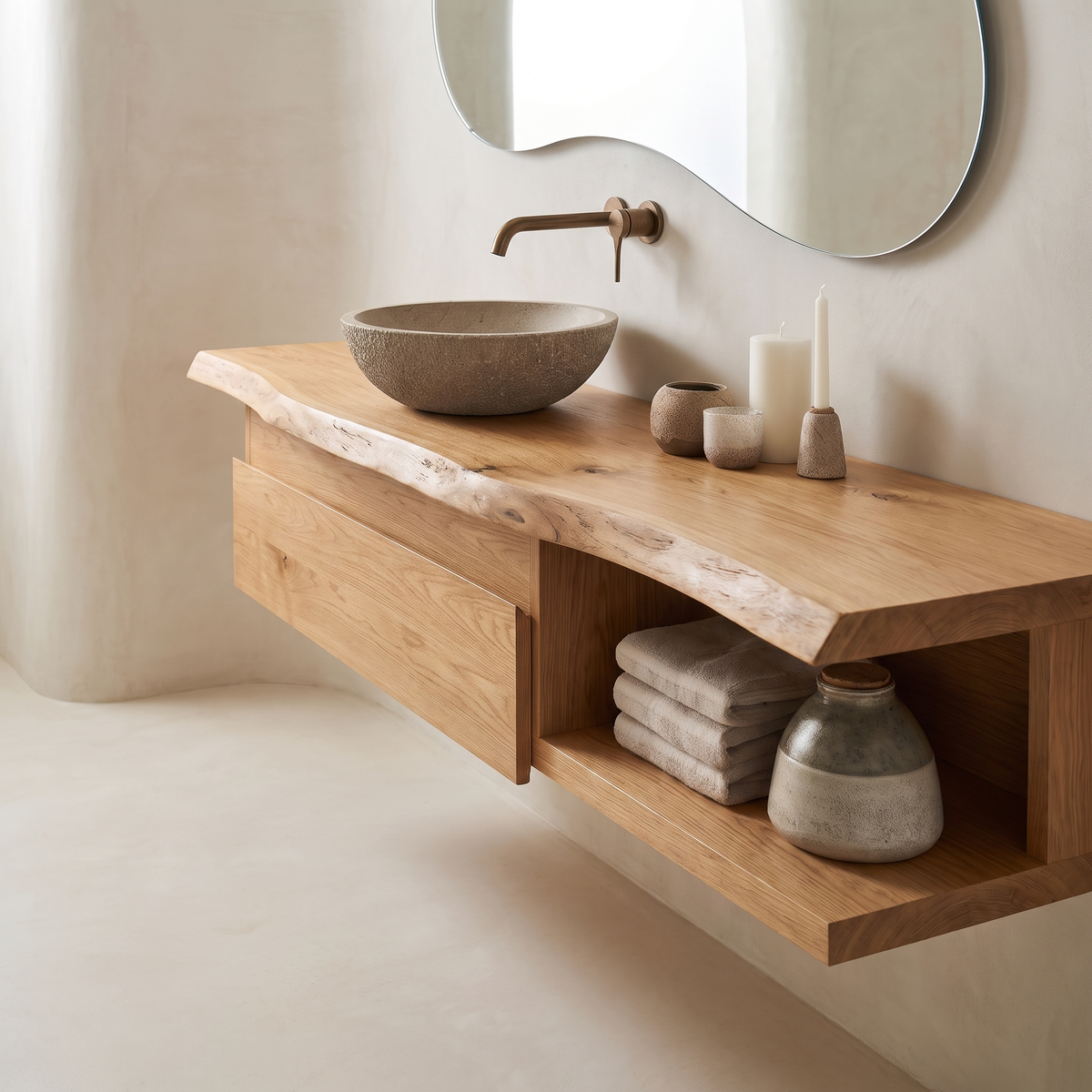 Aurelion Live Edge Solid Wood Floating Bathroom Vanity with Drawers SPA943999 Natural Oak - Timberustic Floating Bathroom Vanity With Drawers