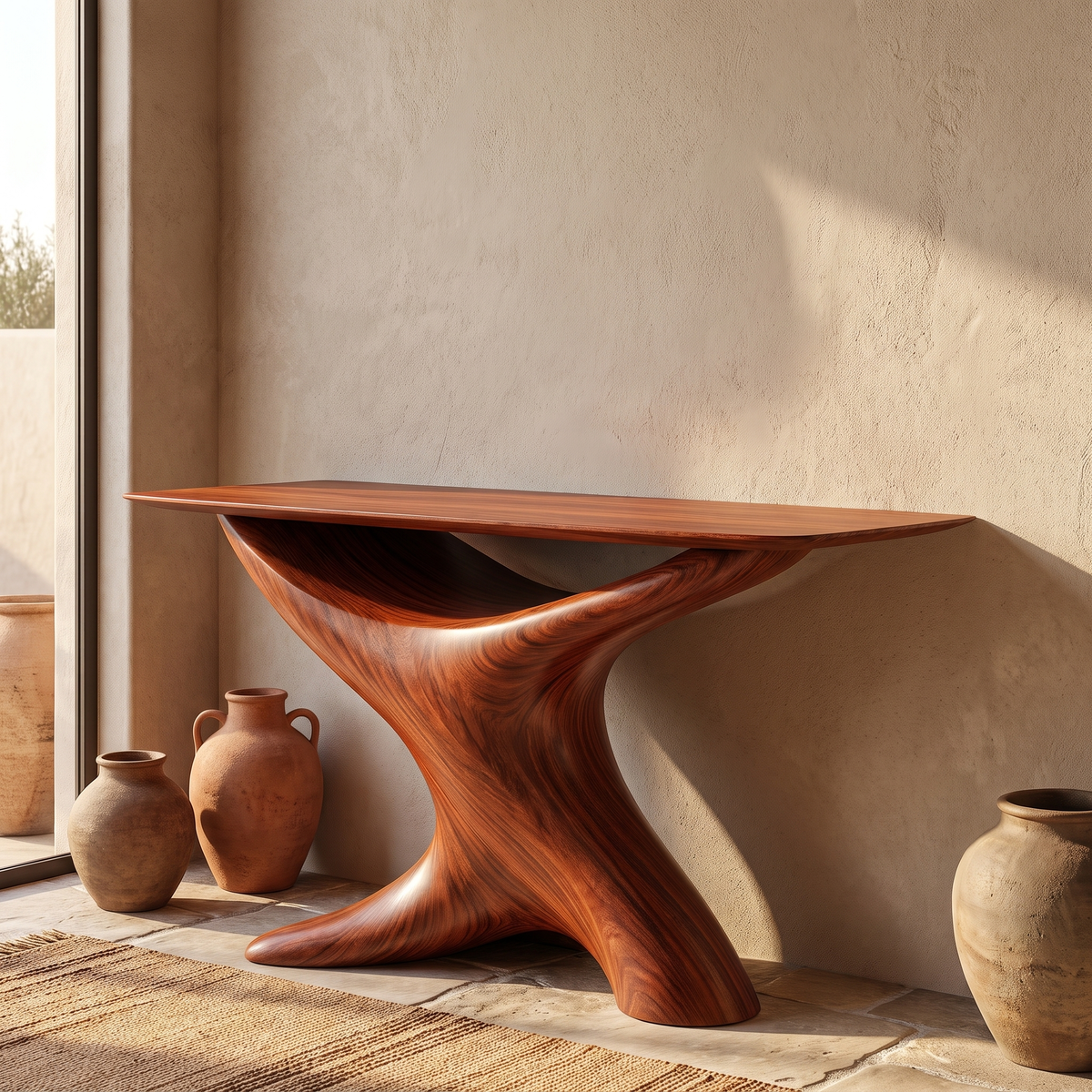 Aurelith Sculpted Solid Wood Console Table Mahogany - Timberustic Console Table