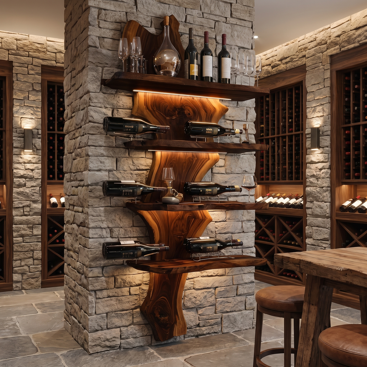 Aurevik Live Edge Solid Wood Floating Wine Shelf SPA290525 Dark Walnut - Timberustic Floating Wine Shelf