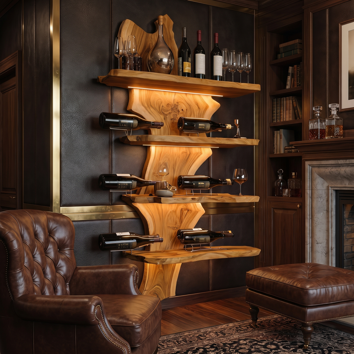 Aurevik Live Edge Solid Wood Floating Wine Shelf SPA290525 Teak - Timberustic Floating Wine Shelf
