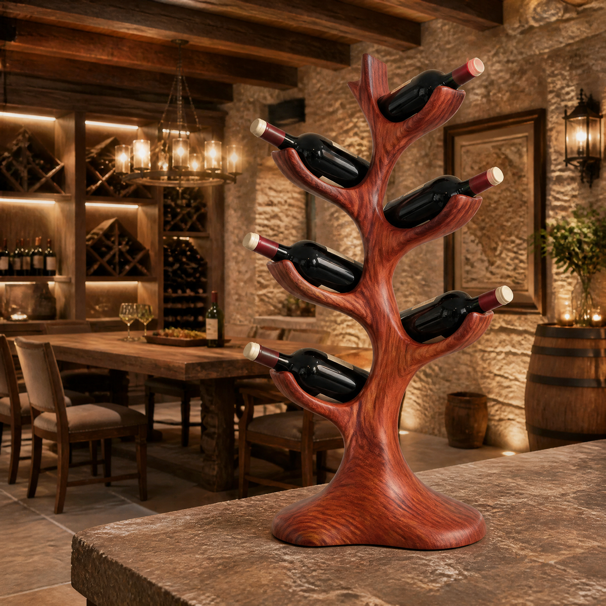 Aurevyn Sculpted Solid Wood Wine Rack Mahogany - Timberustic Wine Rack
