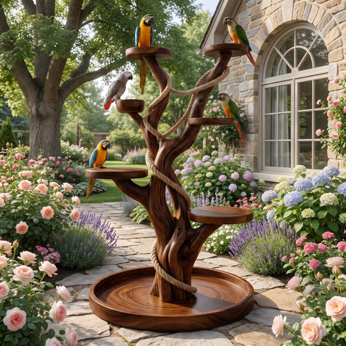 Aviaris Handcrafted Solid Wood Tree Branch Parrot Stand Dark Walnut - Timberustic Tree Branch Parrot Stand